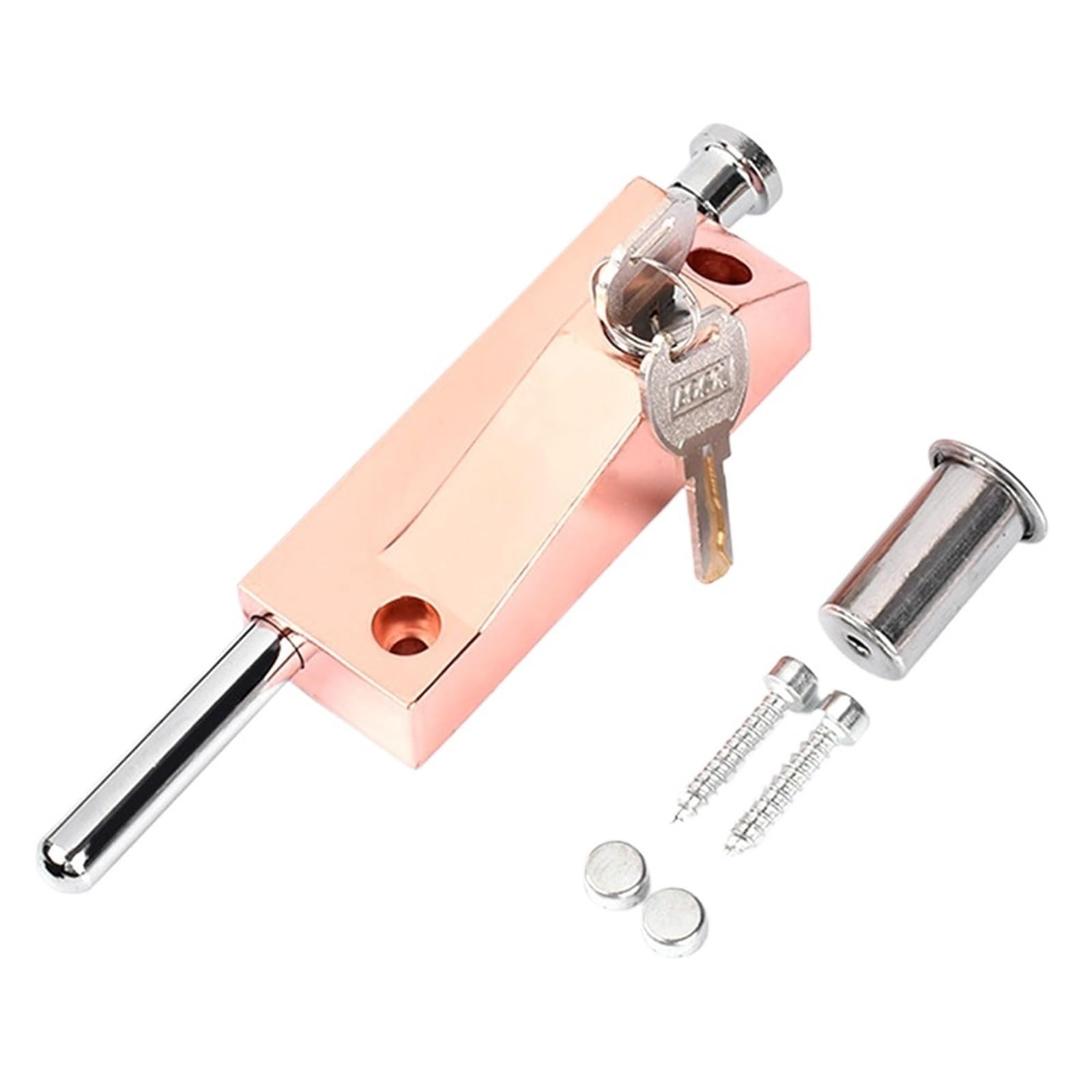 Door Latch Lock Aluminum Alloy Bolt Safety with Screws and 2 Keys Multi-Purpose Household Hardware for Door(Rose Gold)