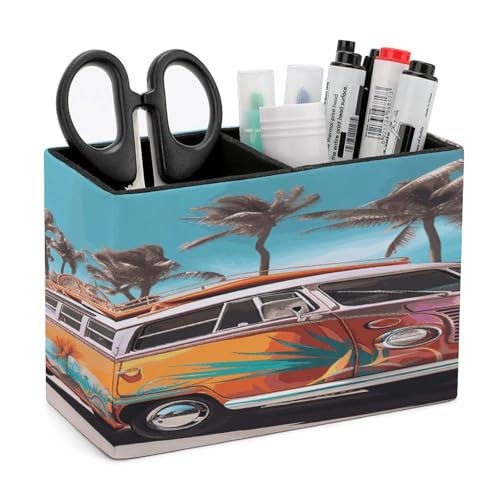 Bus coloré et palmier décorent ce porte-stylos en cuir multifonction - 2