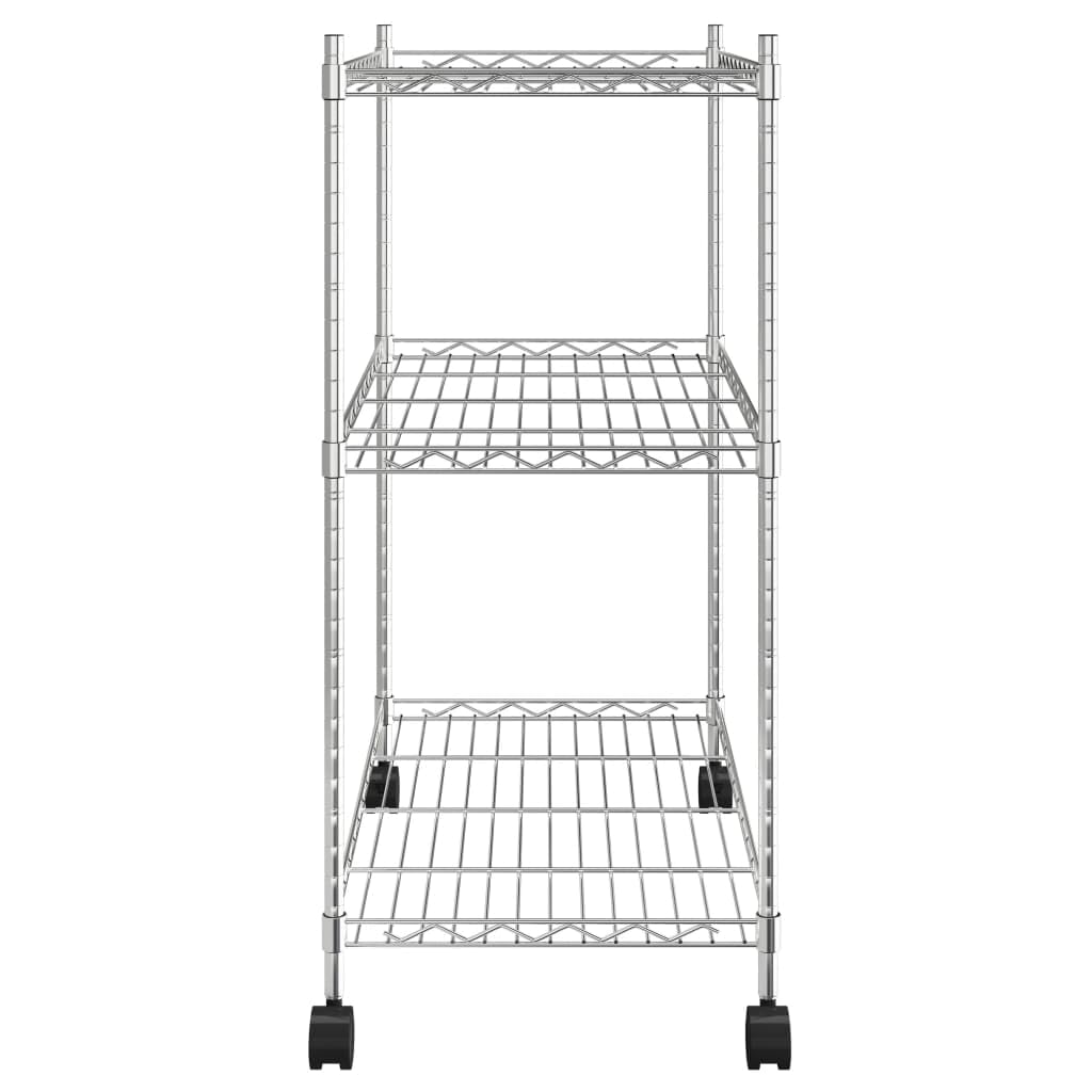Homgoday Scaffale a 3 ripiani con ruote, 60 x 35 x 81 cm, cromato, 150 kg
