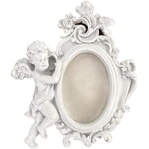 werdecade Vintage Picture Frames 4x6 Oval Victorian Angel Photo Frame with Stand&Hook Ring Resin Gold White Silver Tabletop Photo Prop Wall Mount Picture Frame white