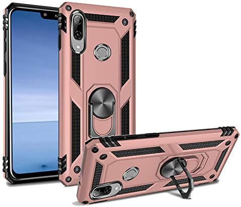 for Huawei Y9 (2019) Case Heavy Duty Shockproof 360 Degree Rotating Metal Ring Kickstand Hybrid Protection Cover Compatible with [Magnetic Car Mount] for Huawei Y9 2019 (Pink)