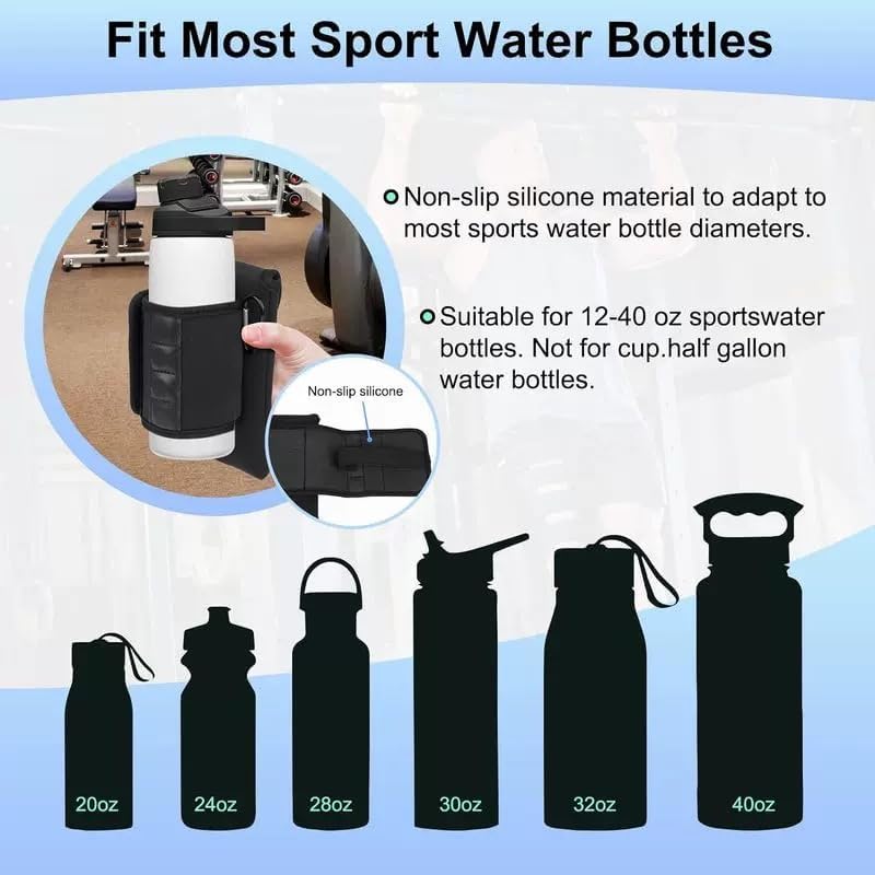 SACSTAR Magnetic Water Bottle Holder for Gym Bag | Adjustable Strap with Phone Pocket | Hands-Free Carrier for Standard & Large Sports Bottles up to 50oz (1400ml) for Workout, Hiking, Travel (Black) - Image 3