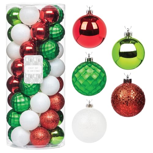 Every-Day-is-Christmas-Ornaments-Shatterproof-Christmas-Tree-Ornament-Set-Christmas-Balls-Decoration-50-Count-22457mm-White-Red-Green