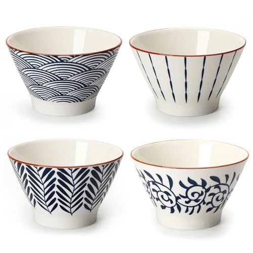 Juego de 4 cuencos para cereales, cuencos de cerámica, cuencos de postre de porcelana, cuencos de sopa, cuencos de servir de 4.75 pulgadas, cuencos de desayuno, cuencos pequeños para helado, arroz