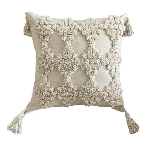Nvzi Funda de almohada bordada estilo granja, diseño étnico bohemio con borlas, para sofá, mesita de noche, oficina, 17 x 17 pulgadas (07)