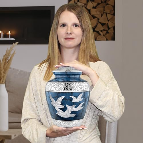 Image of Trupoint Memorials Cremation Urns for Human Ashes for Male or Female, Funeral Memorial Urns for Men & Women, Blue Birds, XL (300LB)