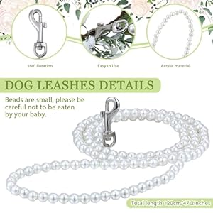 2 Pcs Dog Flower Collar Wedding and Leash Set Pearls for Dogs 120 cm 4 ft Pearls Beaded Dog Leash Dog Collar Bows for Wedding Adjustable for Medium Dogs Floral Collars Pet (Small)