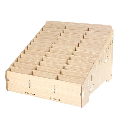 Geyaziu 収納ボックス カードスタンド 多機能 携帯電話 卓上 木製 カード収納 カード立て スマホ収納ラック 収納ケース スマートフォン 小物入れ 整理箱 大容量 学校 試験 オフィス 教室用 塾用 スマートフォン 一時預かり 便利 端末管理 (3