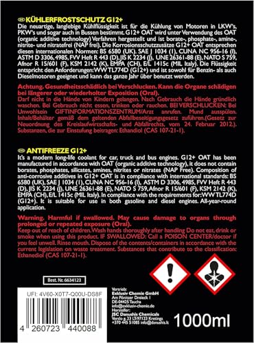 Exklusiv Chemie G12+ Kühlerfrostschutz bis -35° - 1000ml - 5 Jahre | Kühlflüssigkeit Auto | G12 Kühlmittel Auto Pink | Gebrauchsfertig | Langlebiger Schutz