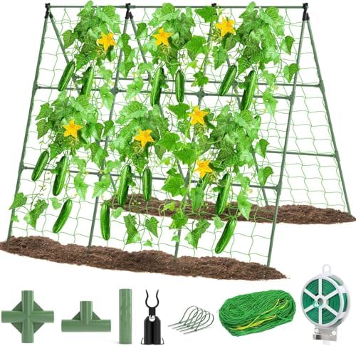 53x53 Cucumber Trellis for Raised Bed - A Frame Vegetable Support - Garden Trellis for Climbing Plants Outdoor - Cucumbers, Pea, Zucchini, Squash, Tomato, Green Bean, Vine, Watermelon, Melon, Pumpkin