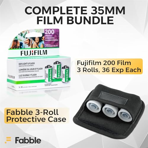 Película Fujifilm 200 Color Negative (35 mm, 36 exposiciones, paquete de 3) con estuche protector Fabble para 3 rollos de película miniatura 2