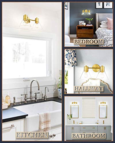 Gold Bathroom Vanity Light Fixtures, LMS 2 Light Bathroom Light Fixtures with White Glass Shade, LMS-100