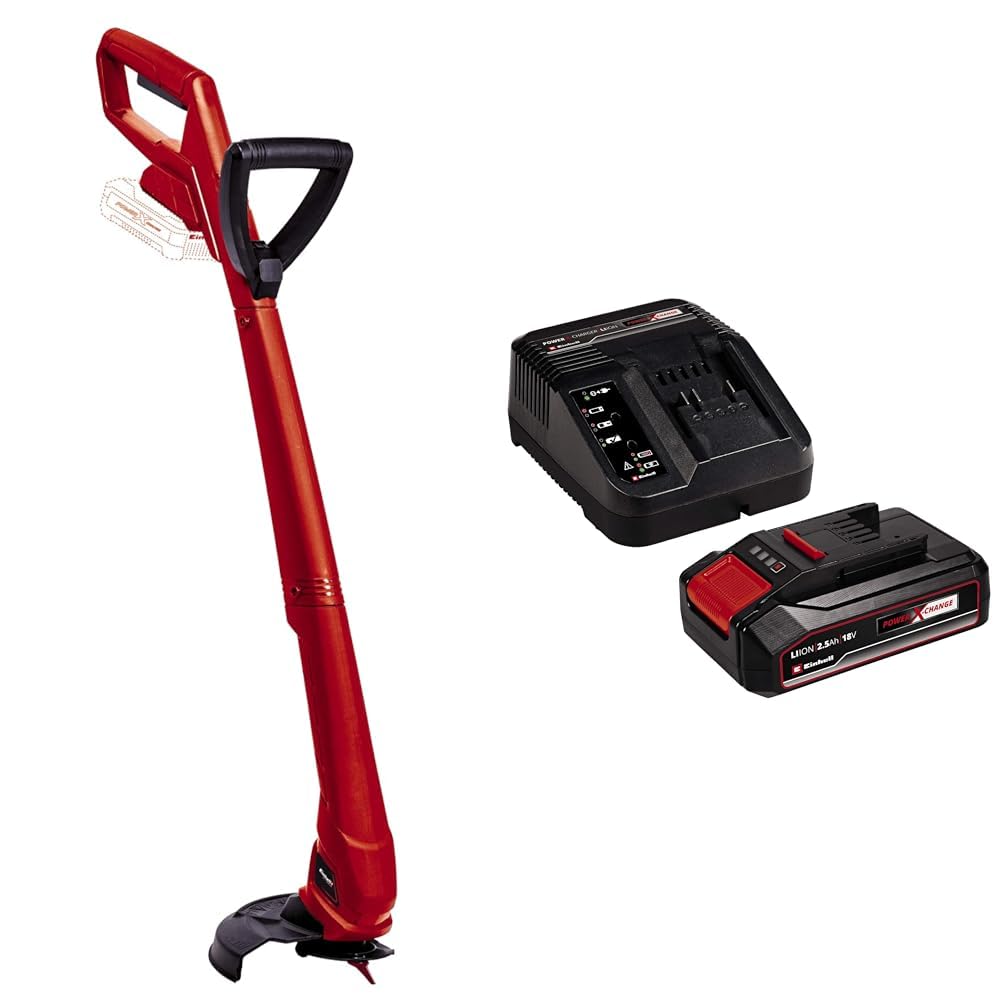 Einhell GC-CT 18/24 Li P - Solo Tagliabordi a batteria Power X-Change + Einhell Pxc Starter Kit 18 V, Batteria 2,5 Ah E Caricabatteria Power X-Change, Nero Rosso, 10 x 15 x 11.3 Cm