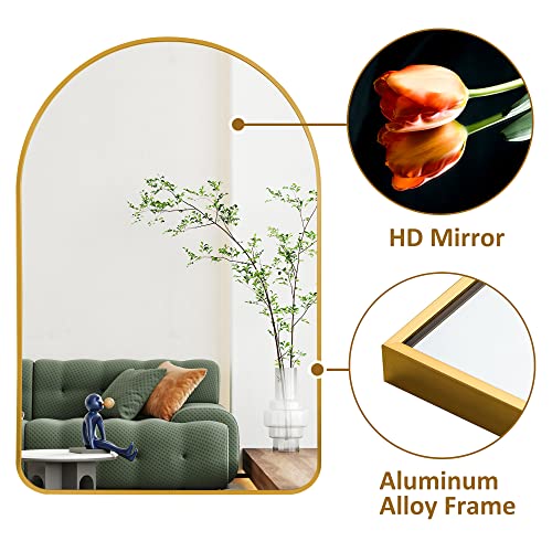 Image of PexFix Arched Wall Mirror 36 inchx24 inch Large Bedroom Mirror with Aluminum Alloy Thin Frame,Arch Top Rounded Corner,Gold