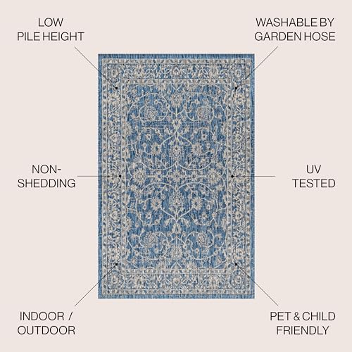 Image of JONATHAN Y Vine and Border Indoor Outdoor Area Rug 8X10 Navy /Gray, Palazzo Textured Weave for Backyard, Patio, Porch, Easy-Cleaning, High Traffic, Pet-Friendly, Non-Shedding (SMB103A-8)