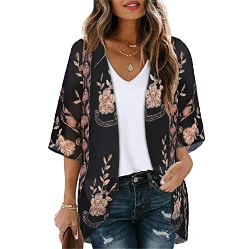 Women's Floral Print Puff Sleeve Kimono Cardigan Loose Cover Up Casual Blouse Tops 2026