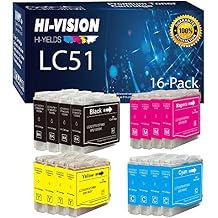 Compatible LC-51 LC51 Ink Cartridge Replacement 4 Black, 4 Cyan, 4 Yellow, 4 Magenta, 16-Pack