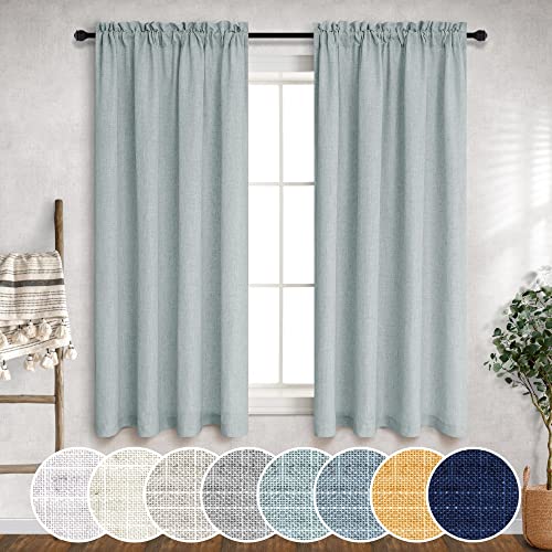 Sage Green Curtains 54 Inch Length for Bedroom 2 Panels Rod Pocket Semi Sheer Linen Blend Cotton Look Light Reducing Seafoam Curtains for Dining Room Cabin Cottage Boho Teal Grey Blue Green Dusty Aqua