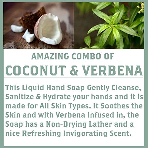 Olivia Care Liquid Hand Soap Verbena & Coconut. All Natural - Cleansing, Germ-Fighting, Moisturizing Hand Wash For Kitchen & Bathroom - Gentle, Mild & Natural Scented - 18.5 Oz #TOP2