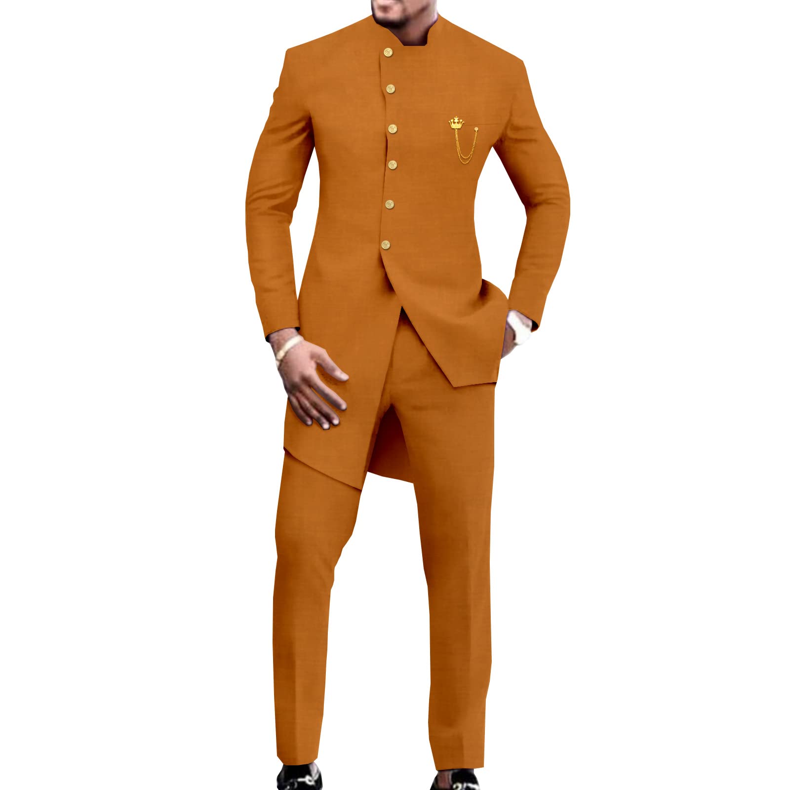 Africa-Pride Men's Yellow African Suit For Single Breasted Slim Fit Jackets And Trousers 2 Piece Set Business Suit Wedding Evening, Medium