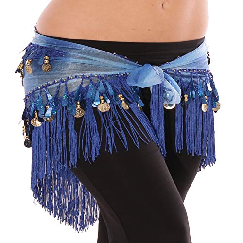 Image of VRITRAZ Women's Chiffon Belly Dance Hip Scarf Waistband Belt Skirt Mixed Colors Sequence Beads and Coins