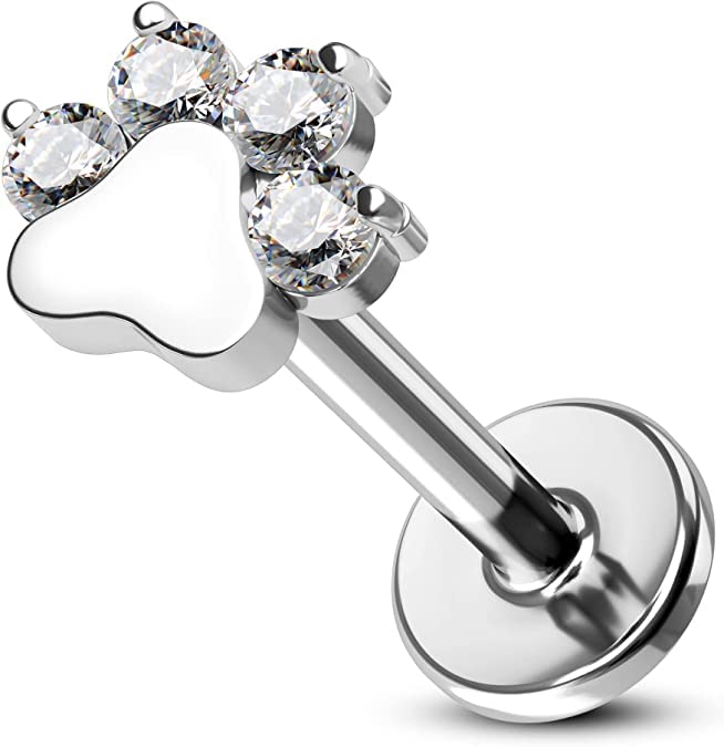 CM Crareesi Mania G23 Titanium Helix Oorknopjes 16G Tragus Lip Stud Kraakbeen Conch Oorbellen Platte Rug Hond Poot Print Kraakbeen Piercings Stud Intern Schroefdraad Vooruit Helix Oorbellen voor