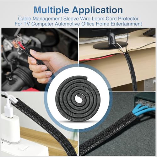 Image of Nilight Cable Sleeve, 10ft-1 /2inch Cord Management Sleeves Black Wire Loom