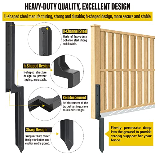 Heavy Duty Steel Fence Post Repair Stakes, Fence Post Anchor Ground Spike, for Repair Tilted/Broken Wood Fence Post (1 Pack/Black