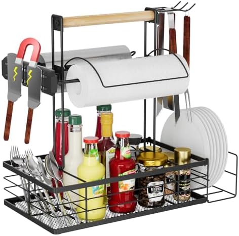 Grill Caddy with Magnetic Tool & Paper Towel Holders, Picnic Uten...