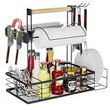 NEYCIL Grill Caddy with Magnetic Tool & Paper Towel Holders, Picnic Utensil Condiment Caddy, Barbecue Grill Tool Organizer for Outdoor Camping, Cooking, Camper