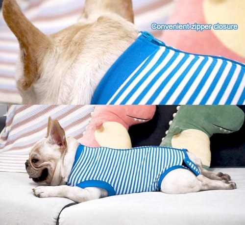 Image of Dog Blue Recovery Suit for X-Small Female Spay,Male Dog Surgery Suit,Narrow Blue-White XS