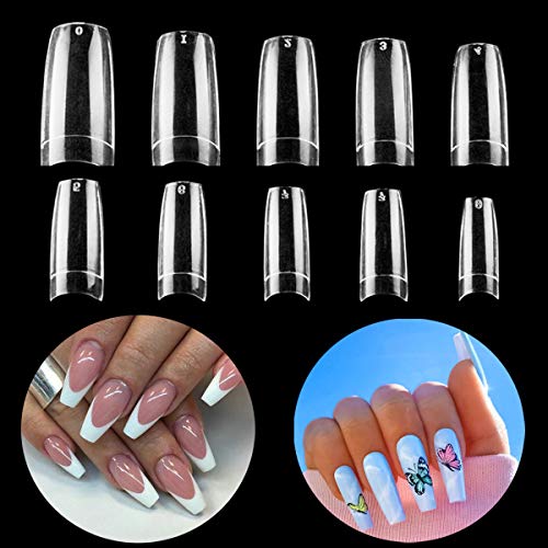 Clear Acrylic Nail Tips,500 Pcs French Nail Tips Half Cover False Nail Tips with Bag Acrylic Fake Nail Tips French False Nail Tips Artificial Nail Tips Nail Art for Nails Salons & DIY at Home 10 Sizes