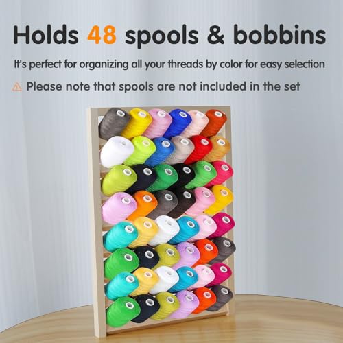 Image of 2 Pack Wooden Thread Holder,48 Spool Wooden Thread Rack Wall Mounted Sewing Thread Holder with Screws Multi Purpose Sewing Thread Holder Organizer for Embroidery Sewing Threads Hair Band US