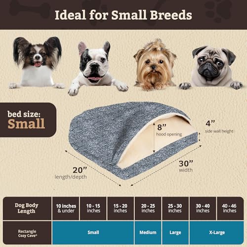 Image of Snoozer Rectangle Cozy Cave Dog Bed, Hooded Dog Bed, Palmer Indigo (S)