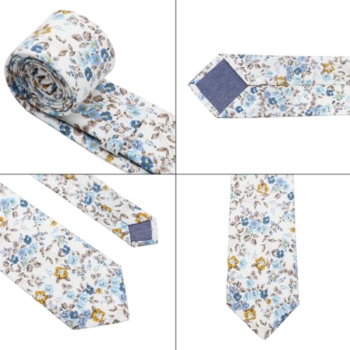 Image of Cotton Floral Ties for Men 2.76 inch Men's Skinny Tie Linen Flower Printed Neck Tie for Wedding Dating Party