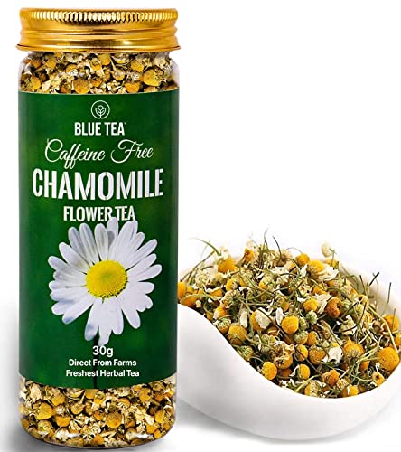 BLUE TEA – Chamomile Flower Tea – 30 Gram (30 Cups) | Pure Whole Flower Buds of Chamomile || SLEEP TEA || Herbal Tea – Caffeine Free | Calming Tisane – Soothing Tea | Featured in Shark Tank India