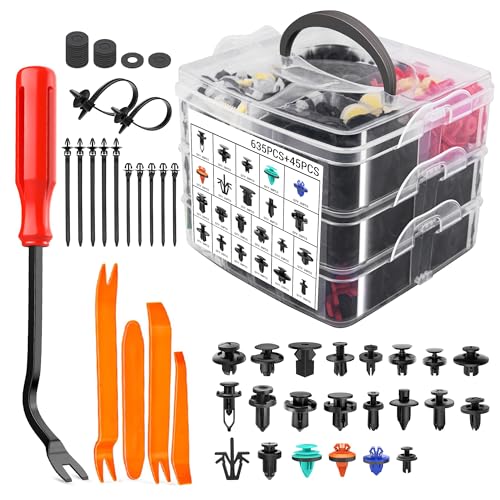 MICTUNING Juego surtido de 680 clips de retención de empuje y sujetadores automáticos, 22 tamaños más populares, remaches de guardabarros con bridas de cables, herramientas de extracción para GM, Ford