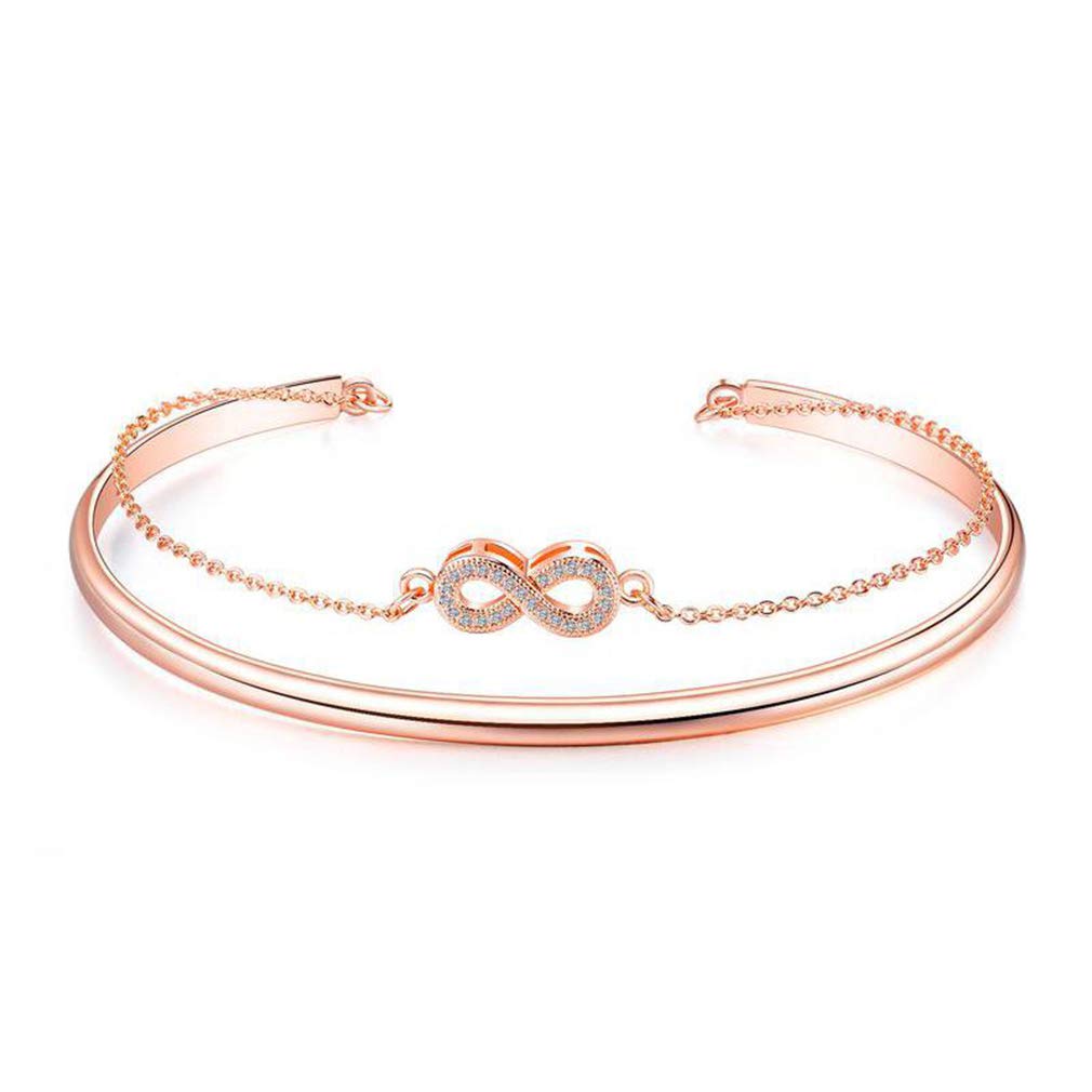 ZZJJZ Diamond Bracelet Ring 8 Word Copper Plated Gold Ladies Wrist Band Double Stainless Steel Accessories Jewelry Classic Fashion Girlfriends Friends Gifts