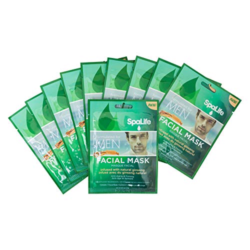 SpaLife Hydrating, Purifying, Anti-Aging, Detoxifying and Soothing Korean Facial Masks - 10 Masks - (Men's Natural Ginseng)