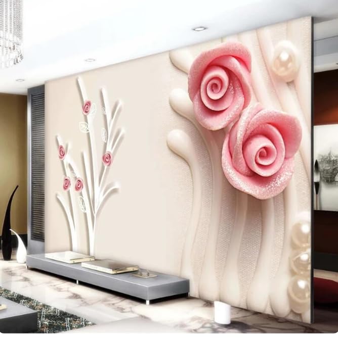 Papier peint photo rose branche déco murale 3D pour chambre cosy