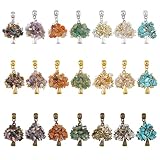 SUPERFINDINGS 21Pcs Tree of Life Gemstone Pendants Crystal Quartz Chakra Pendants Charms Mixed Gemstone Chip European Dangle Charms Tree Large Hole Pendants with Alloy Findings for Jewelry Making