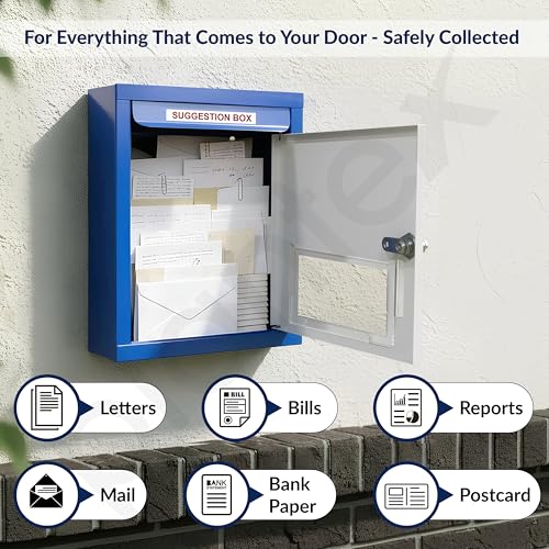 Image of Plantex All in One Multipurpose Letter Box /Suggestion Box for Office /Post Box for Home gate /Donation Box /Complaint Box /with Lock -Wall Mount - (Blue & Ivory)