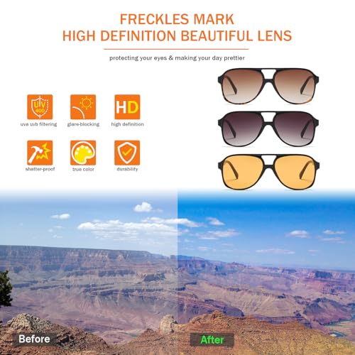 Image of Freckles Mark Vintage Retro 70s Sunglasses for Women Men Classic Large Square Aviator Trendy Glasses