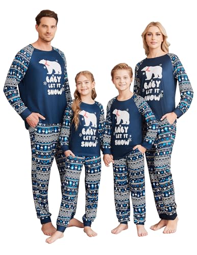 Ekouaer Christmas Pajamas for Family Long Sleeve Pjs Matching Sets with Plaid Pants Soft Sleepwear Loungewear