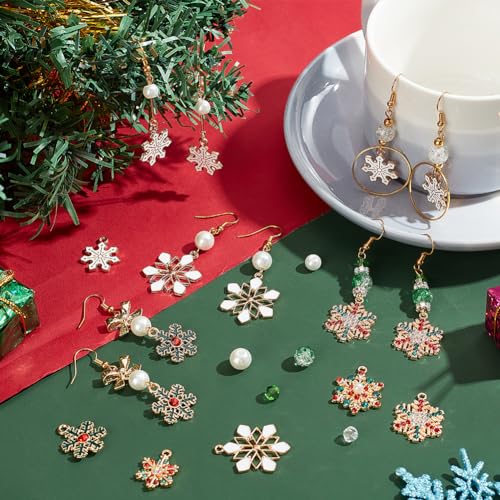 SUNNYCLUE 1 Box DIY 10 works Christmas Charms Rhinestone Snowflake Charms Earrings Making Kit Enamel Snow Bowknot Connector Bar Links Glass Beads Earring Hooks for Jewellery Making Kits - Image 4