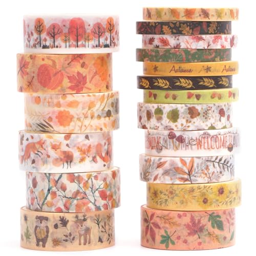 Songdao 18 Rolls Seasons Flowers Washi Tape Set Floral Arts Adhesive Tapes Blooming Garden Decorative Masking Tape Sets for Craft Kids Scrapbook DIY Gift Wrapping (Autumn)