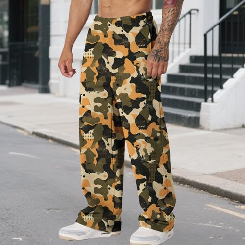 Camo Pants for Men Graphic Baggy Sweatpants Wide Legs Elastic Waist Trousers Casual Fashion Street Jogger Pocket4