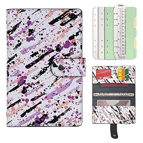 WONDERPOOL Refillable Spiral Journal 6 Ring Binder Notebook Writing Journal with Inner Pockets-College Lined Paper and Pattern Cover for School Work Travel and Organizer (A6, Color ink) Cover