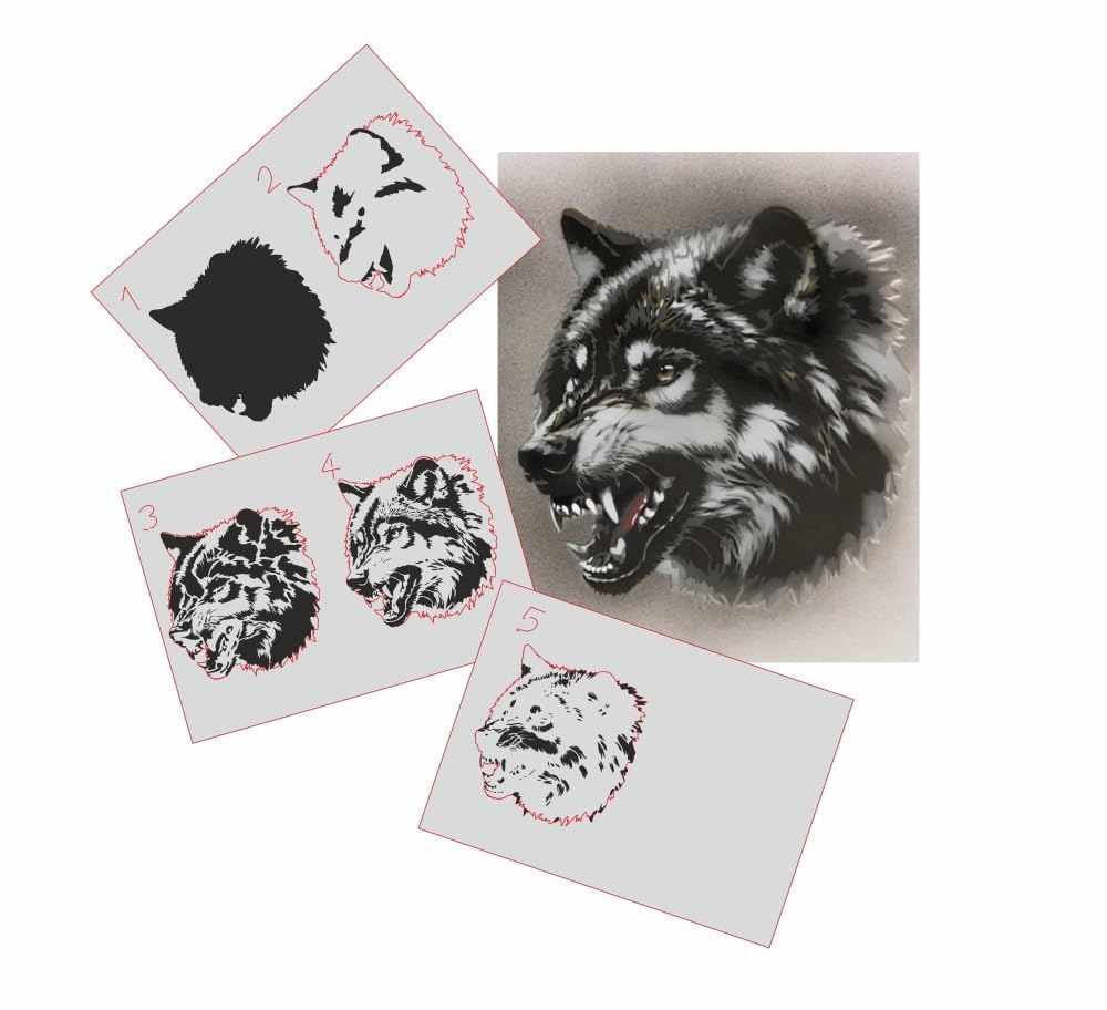 AS-366 Wolf Step by Step Schablone für Acryl, Airbrush, Spray, Lacke und Wandfarbe Größe M