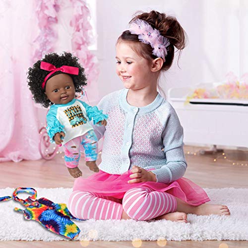 Muñeca Bebé Negra Realista 12 Pulgadas con Ropa miniatura 5